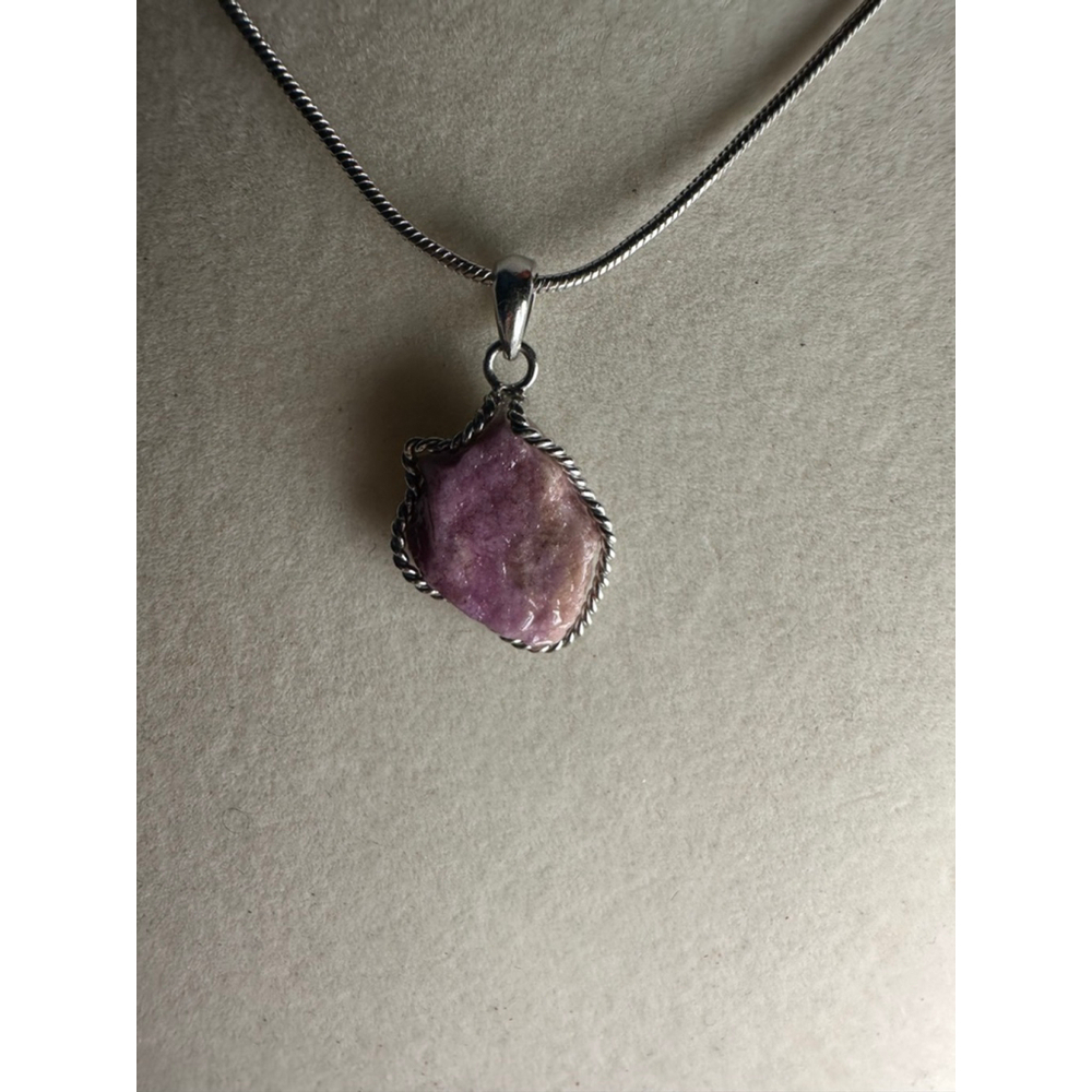 Pink Tourmaline Wrapped Pendant Necklace on Snake Chain - Picture 7 of 8
